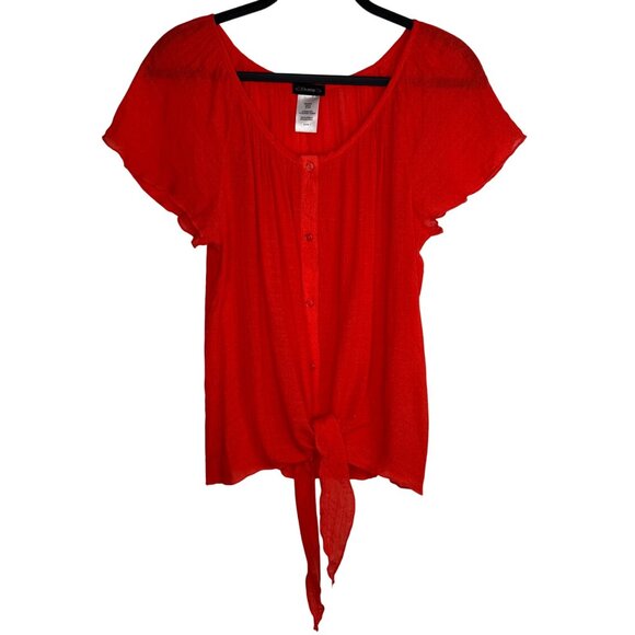 Cocomo XL Button-Front Tie-Hem Blouse with Flutter Sleeves Sheer Thin Summer Top - Picture 1 of 6